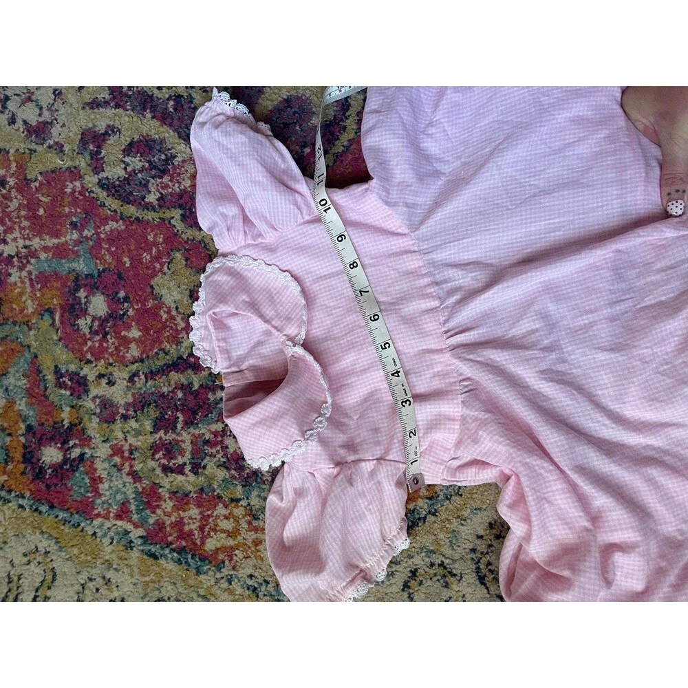 : Vintage Cottagecore Pink Gingham Children's Dress with Eyelet Trim & Puff Slee